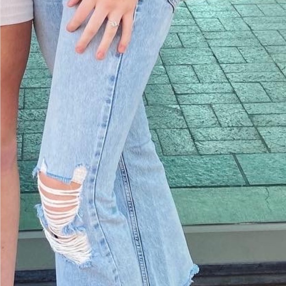 BDG Light Blue Distressed Flare Jeans - Picture 3 of 4